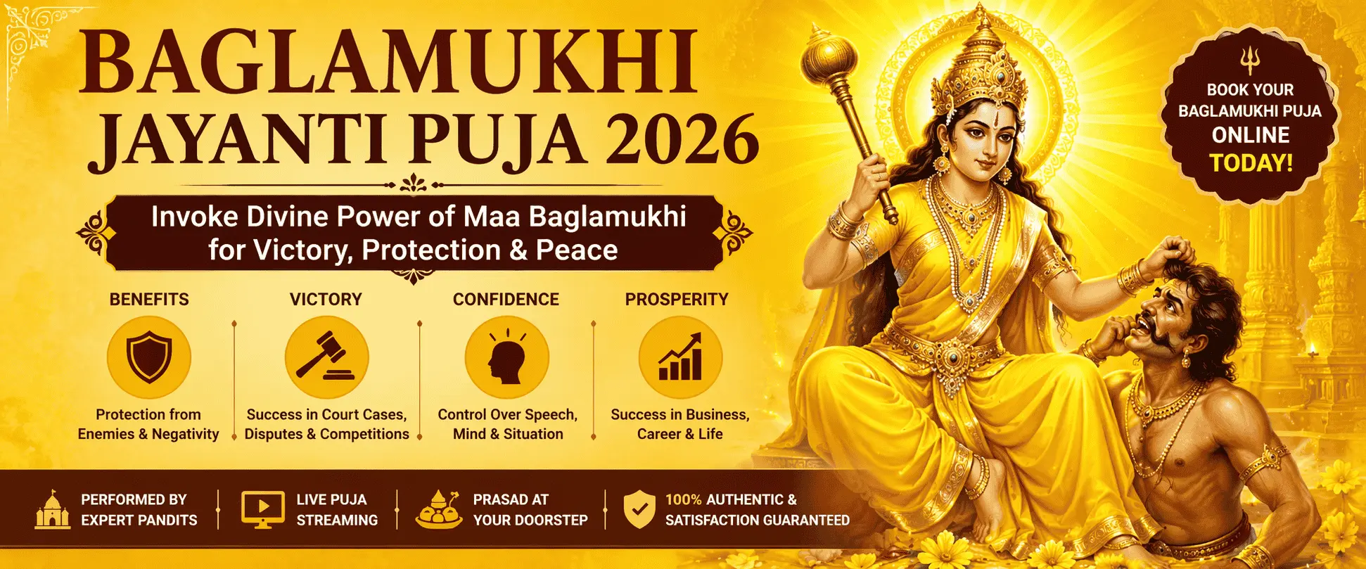 Baglamukhi Jayanti 2026 Puja Guide Vidhi Benefits Mahatva & Chalisa