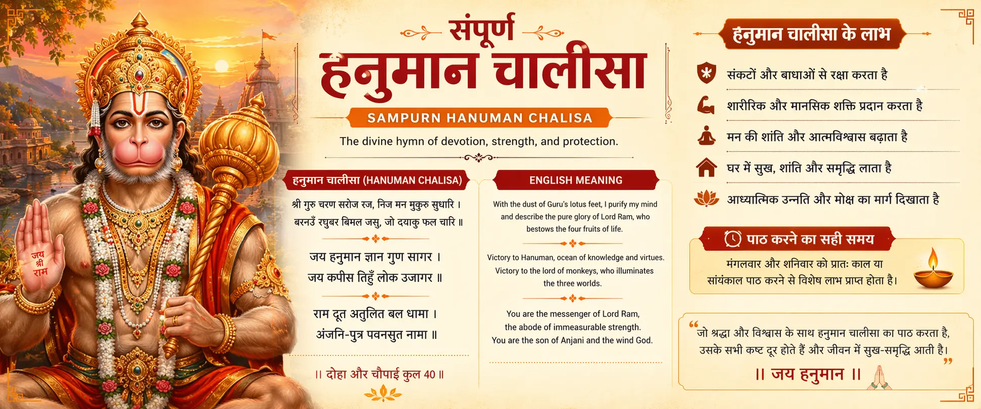 Sampurn Hanuman Chalisa with English Meaning Benefits Vidhi Mahatva